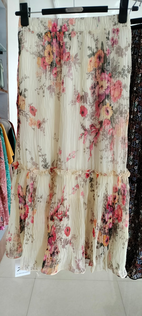 Chic Floral Printed Pleated Flounces Skirts